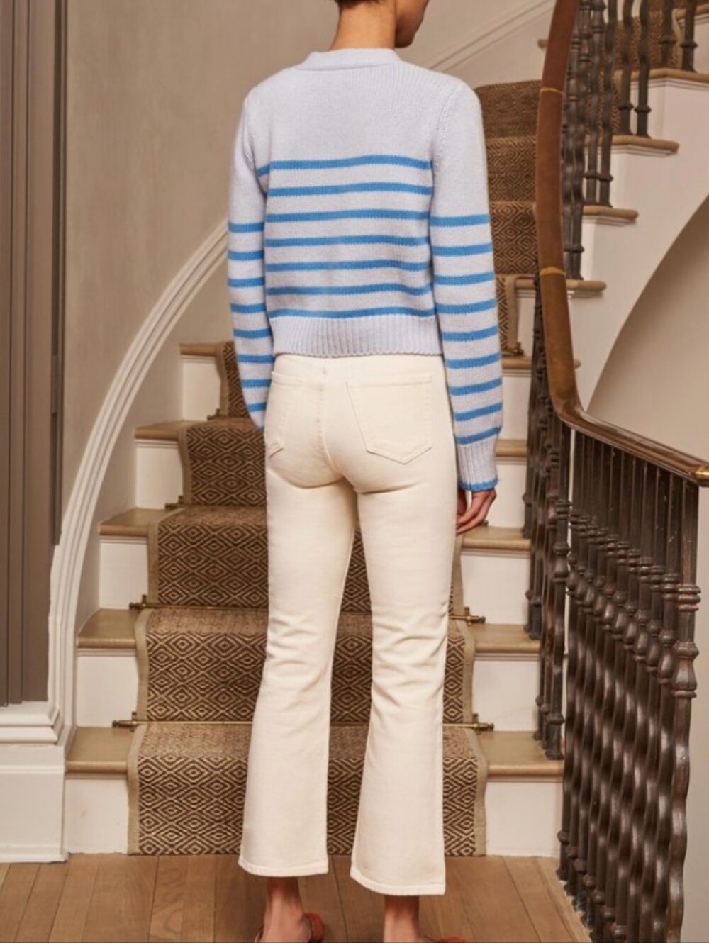 LA Ligne Mini Marin Striped Cardigan Wool Cashmere Blue Buttons Chunky Crop M - Picture 5 of 16